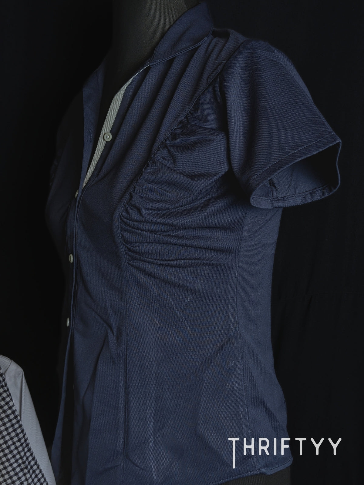 Ruched Short-Sleeve Navy Shirt