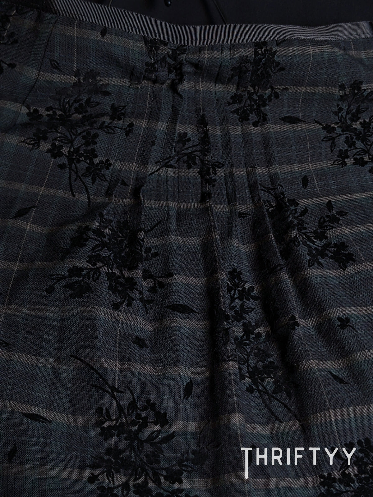 Plaid Floral-Flock A-Line Skirt