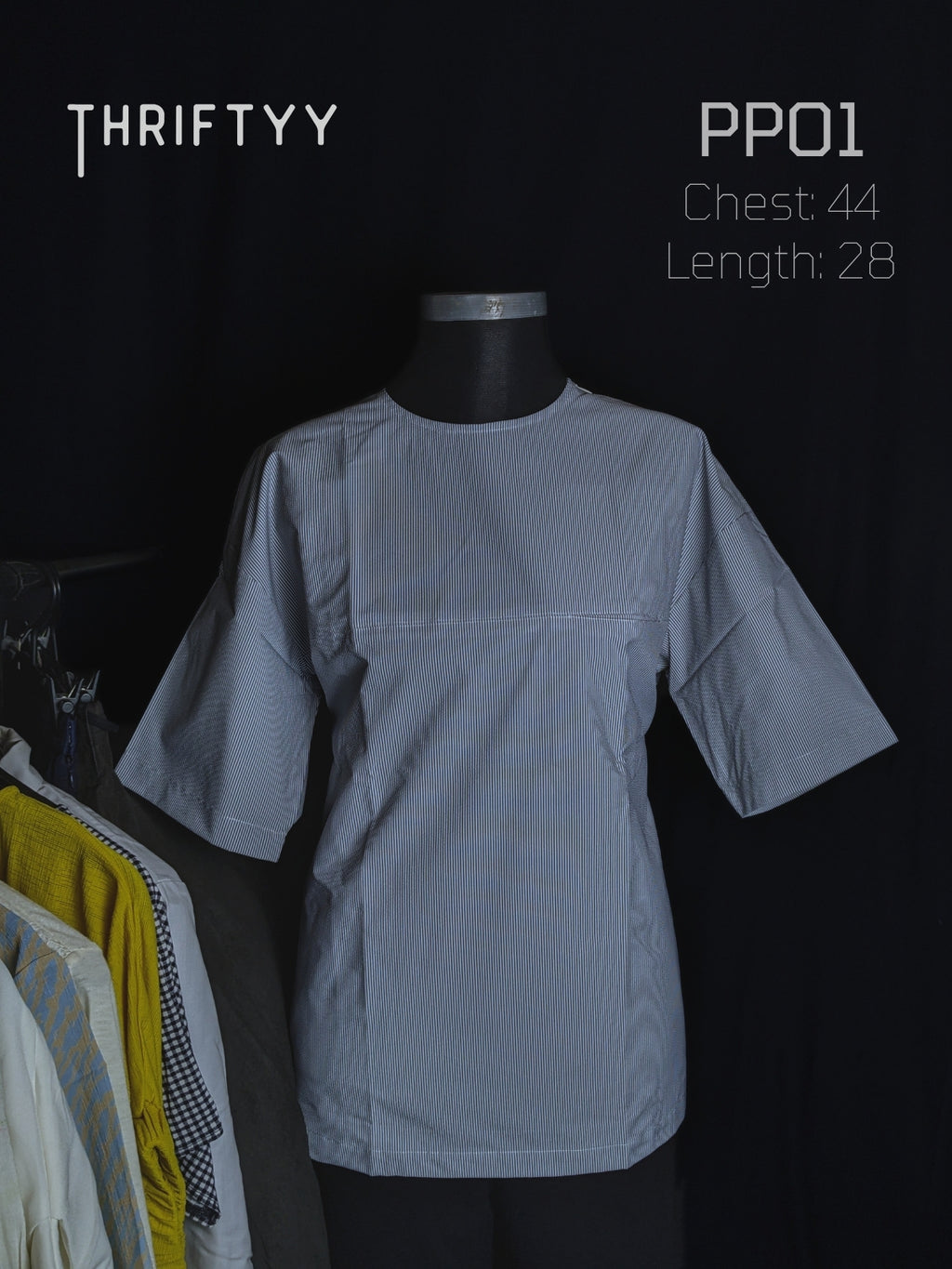 Fine Pinstripe Drop-Shoulder Top