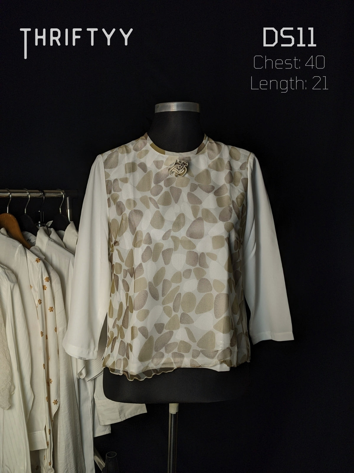 Abstract Pebble Print Sheer-Overlay Tee