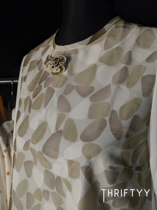 Abstract Pebble Print Sheer-Overlay Tee