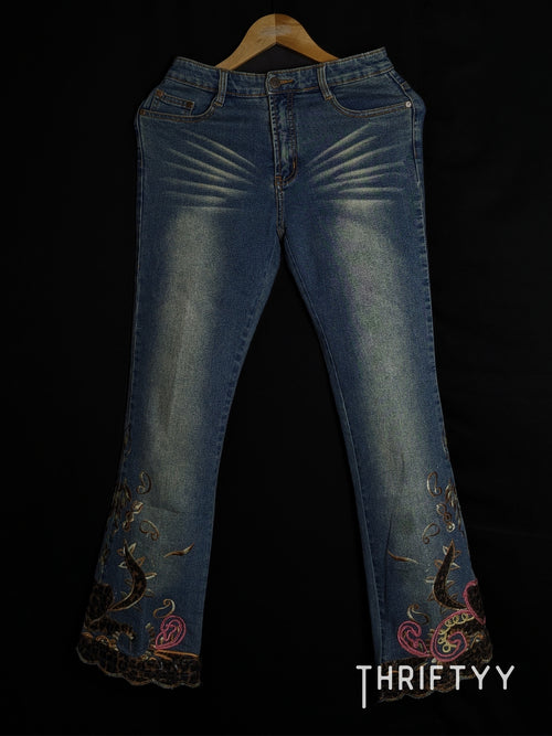 Embroidered Flared Jeans— Cat Whiskers