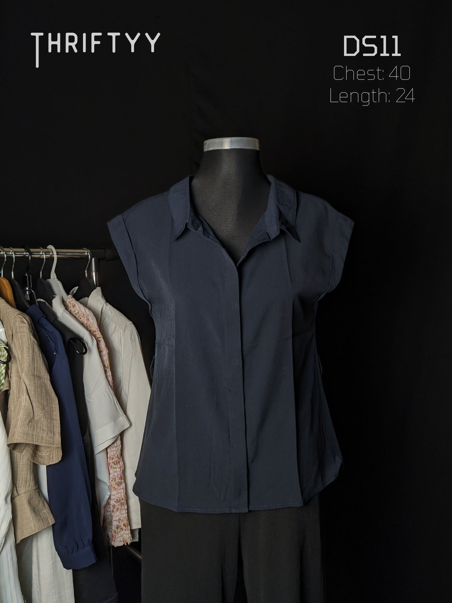 Minimalist Navy Cap-Sleeve Shirt