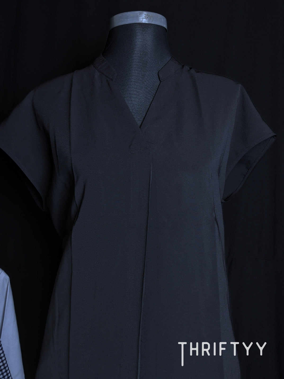 Minimalist Split-Neck Cap-Sleeve Dress