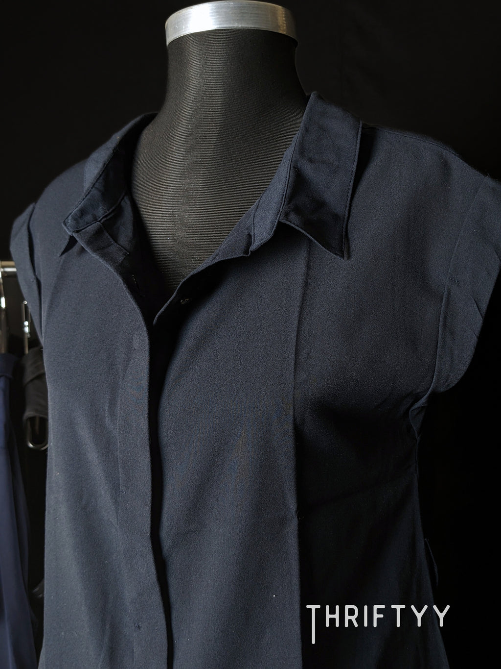 Minimalist Navy Cap-Sleeve Shirt