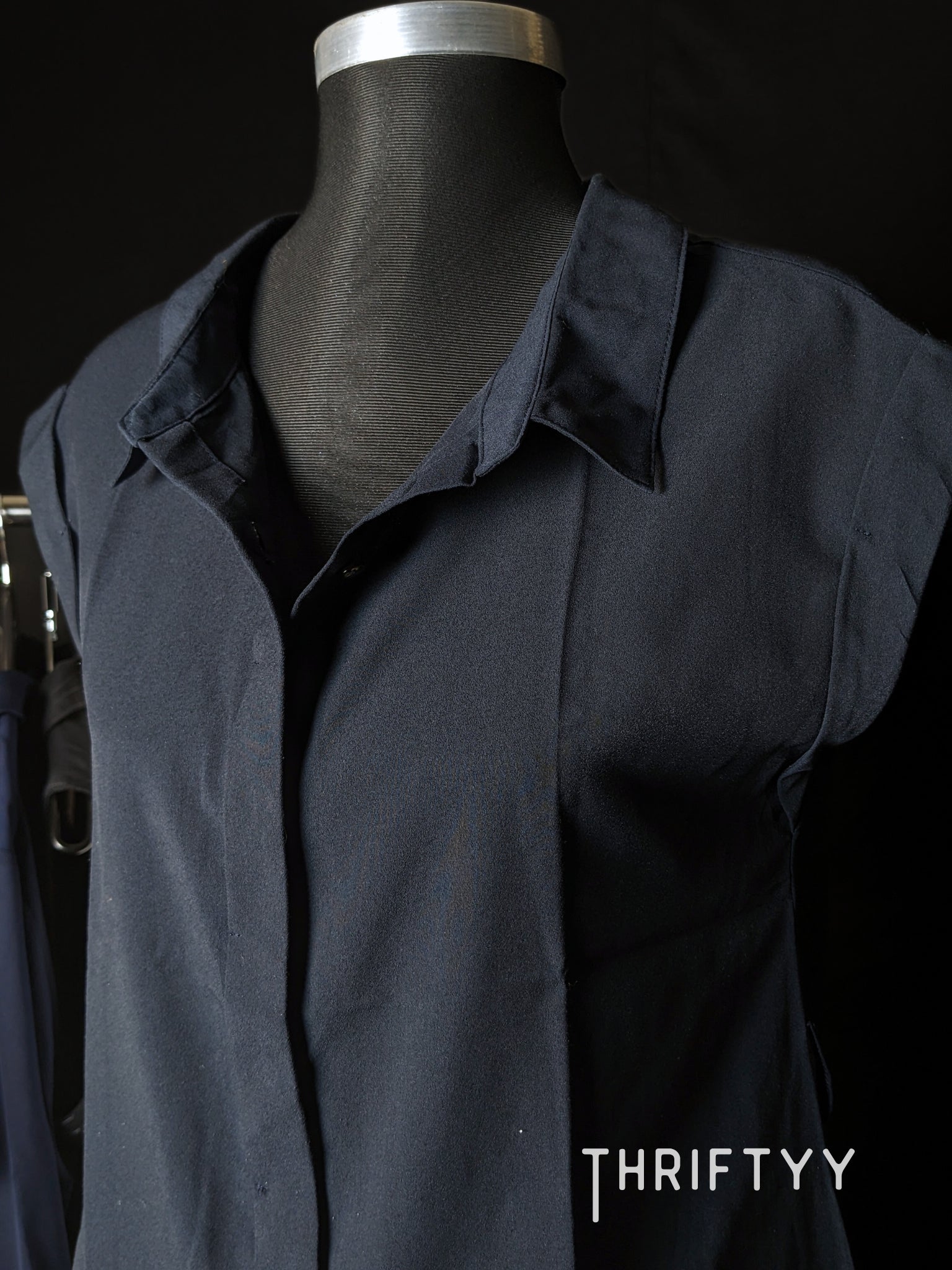 Minimalist Navy Cap-Sleeve Shirt