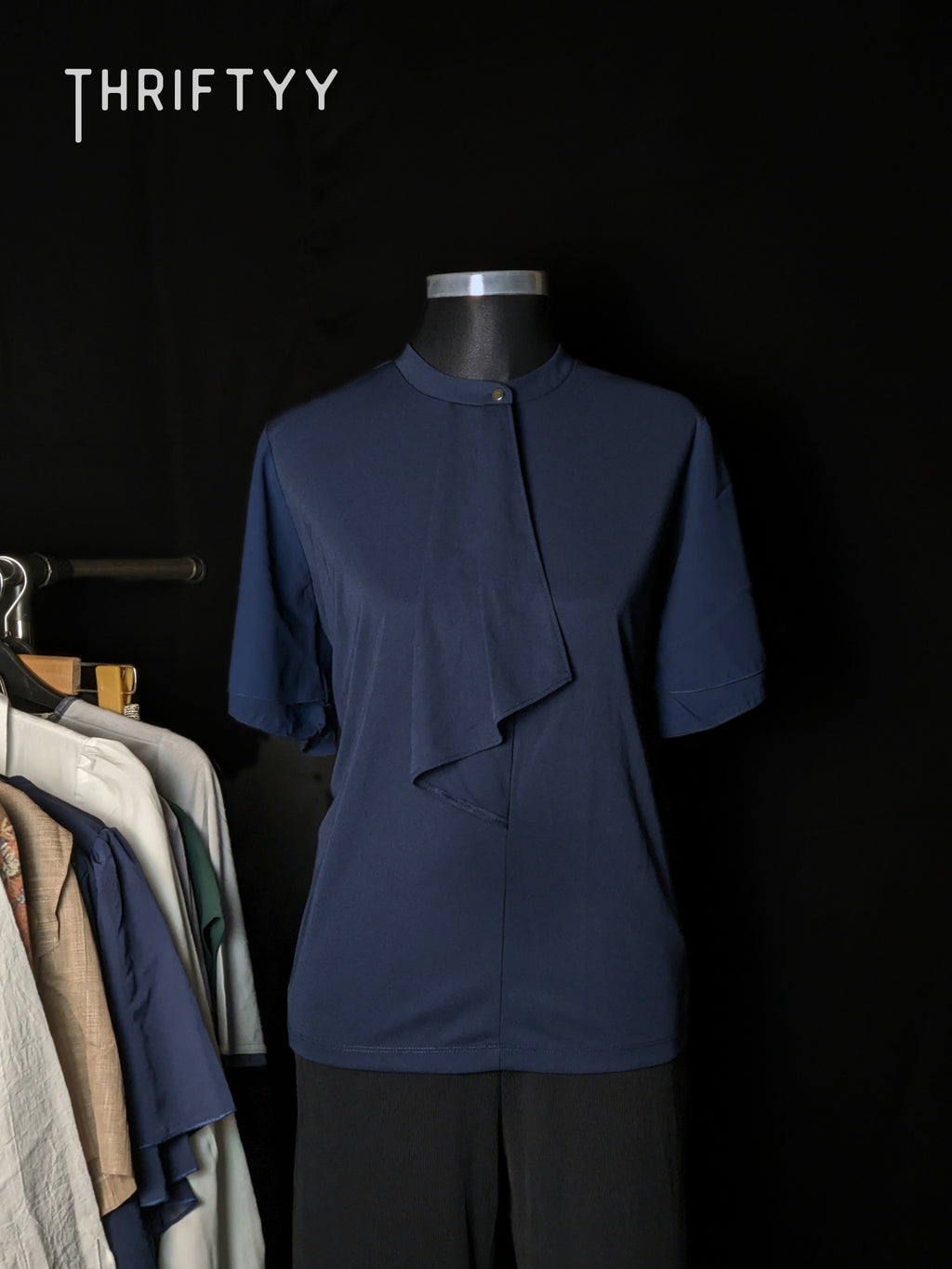 Navy Blue Draped Neck Top