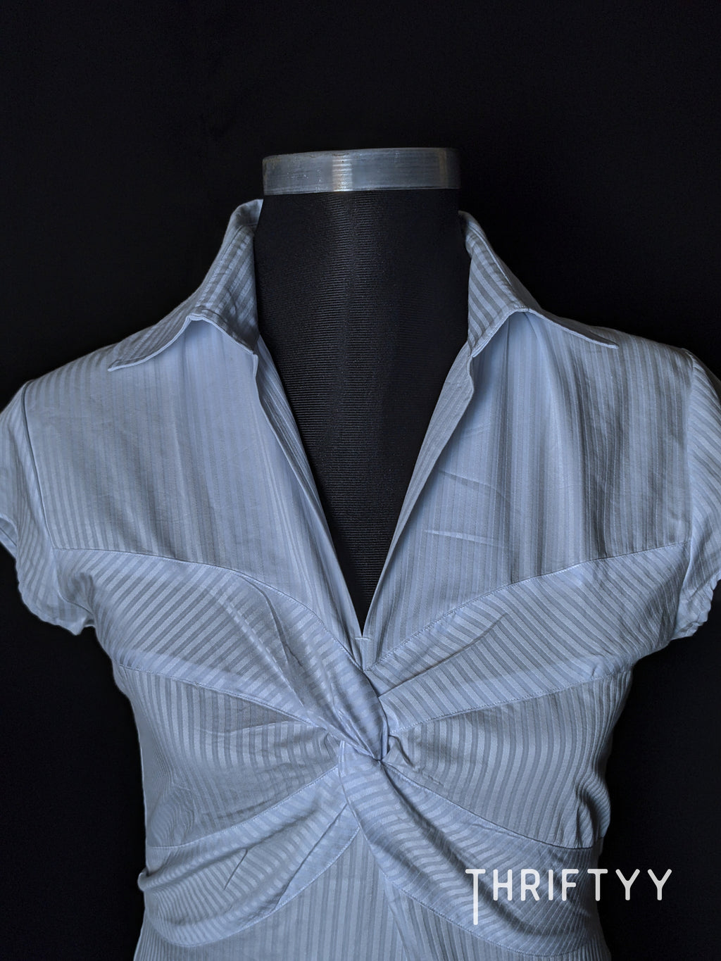 Pale Blue Striped Twist-Front Shirt