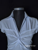 Pale Blue Striped Twist-Front Shirt