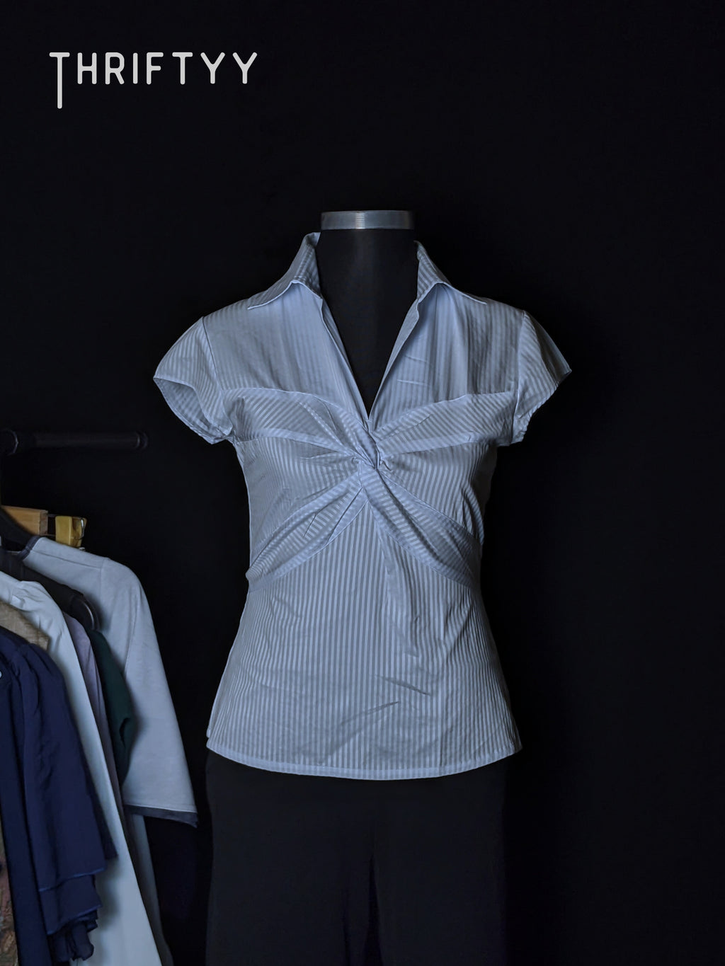 Pale Blue Striped Twist-Front Shirt