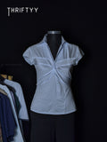 Pale Blue Striped Twist-Front Shirt