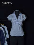 Pale Blue Striped Twist-Front Shirt