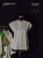 Lace-Panel Mandarin Collar Cap-Sleeve Top