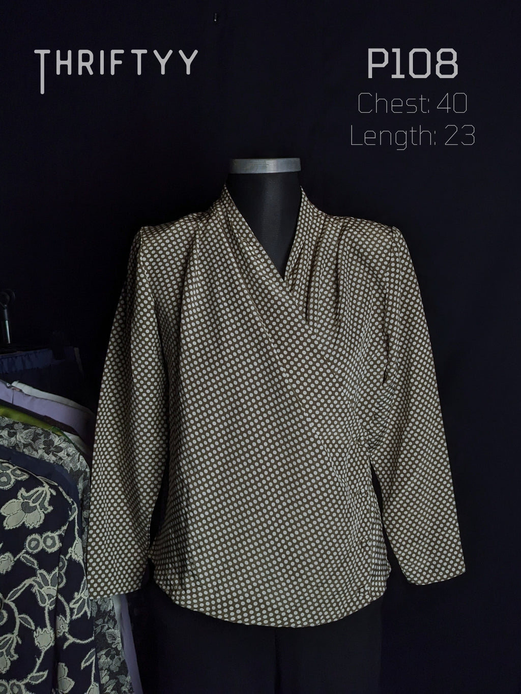 Draped Faux-Wrap Polka Dot Top