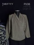Draped Faux-Wrap Polka Dot Top