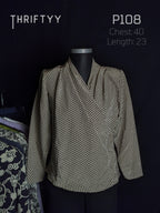 Draped Faux-Wrap Polka Dot Top