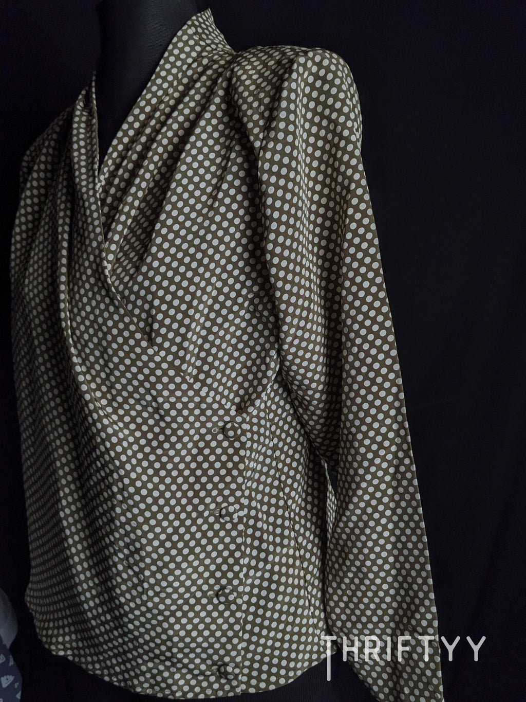 Draped Faux-Wrap Polka Dot Top