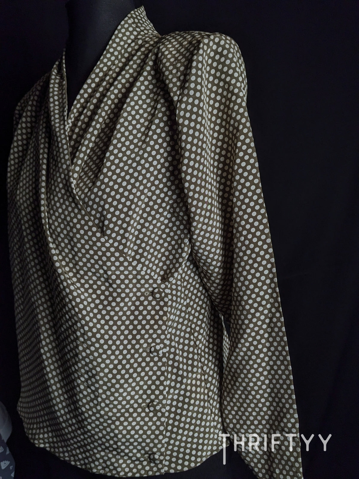 Draped Faux-Wrap Polka Dot Top