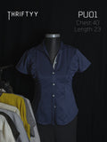 Ruched Short-Sleeve Navy Shirt