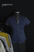 Ruched Short-Sleeve Navy Shirt