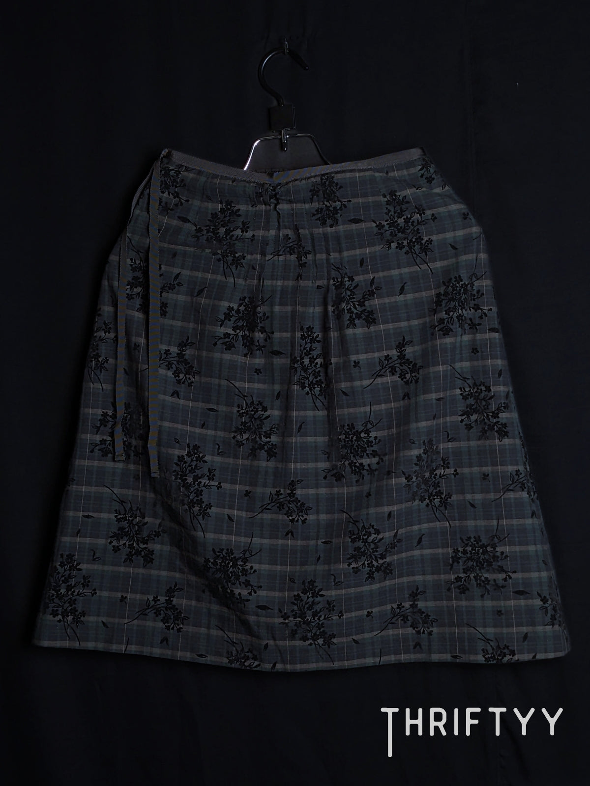 Plaid Floral-Flock A-Line Skirt