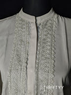 Lace-Panel Mandarin Collar Cap-Sleeve Top