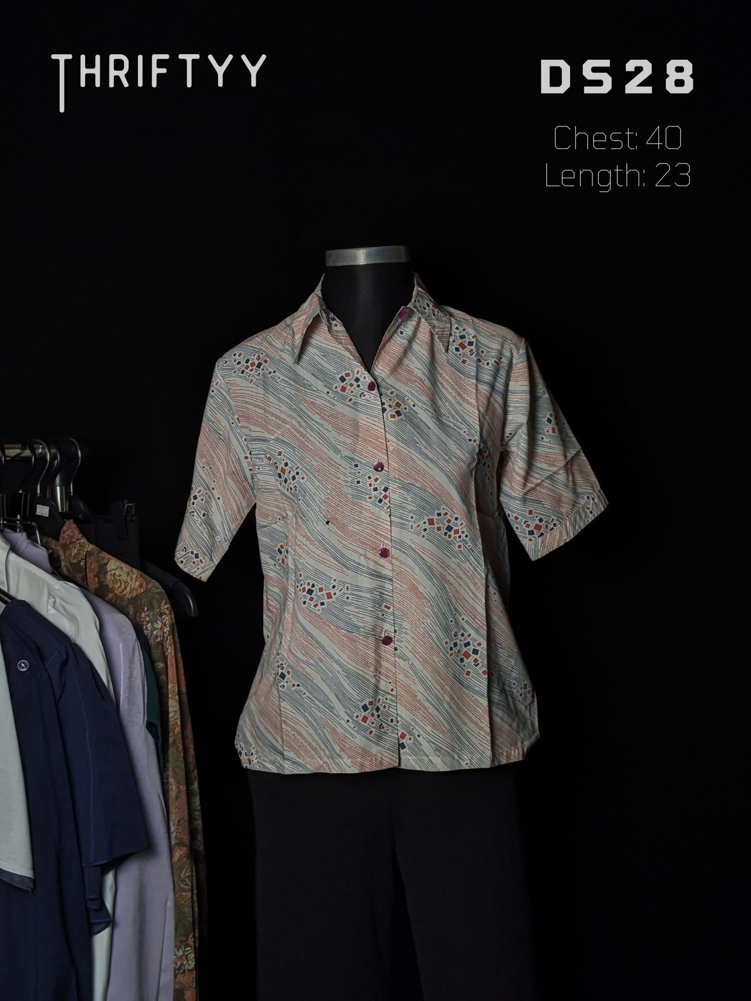 Vintage Abstract Waves Short-Sleeve Button-Down