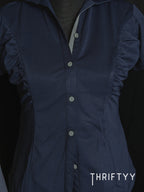 Ruched Short-Sleeve Navy Shirt