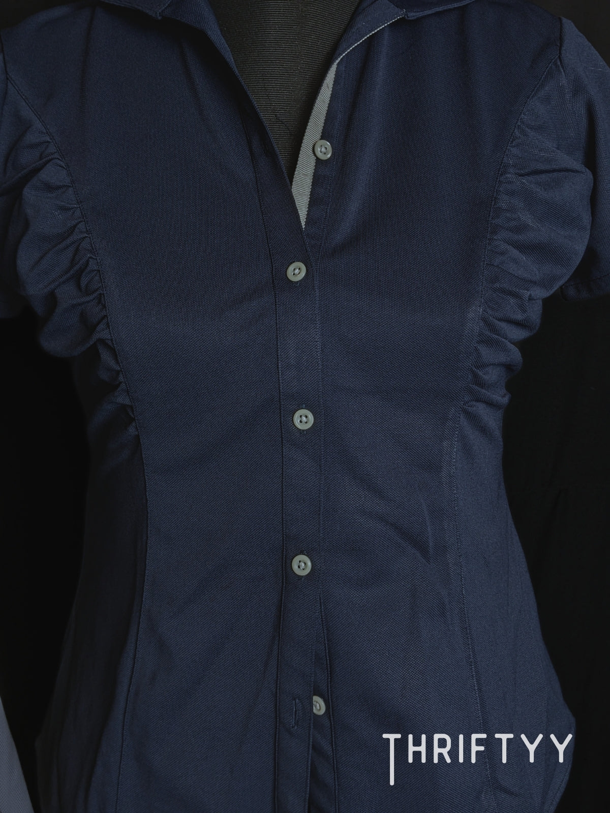 Ruched Short-Sleeve Navy Shirt